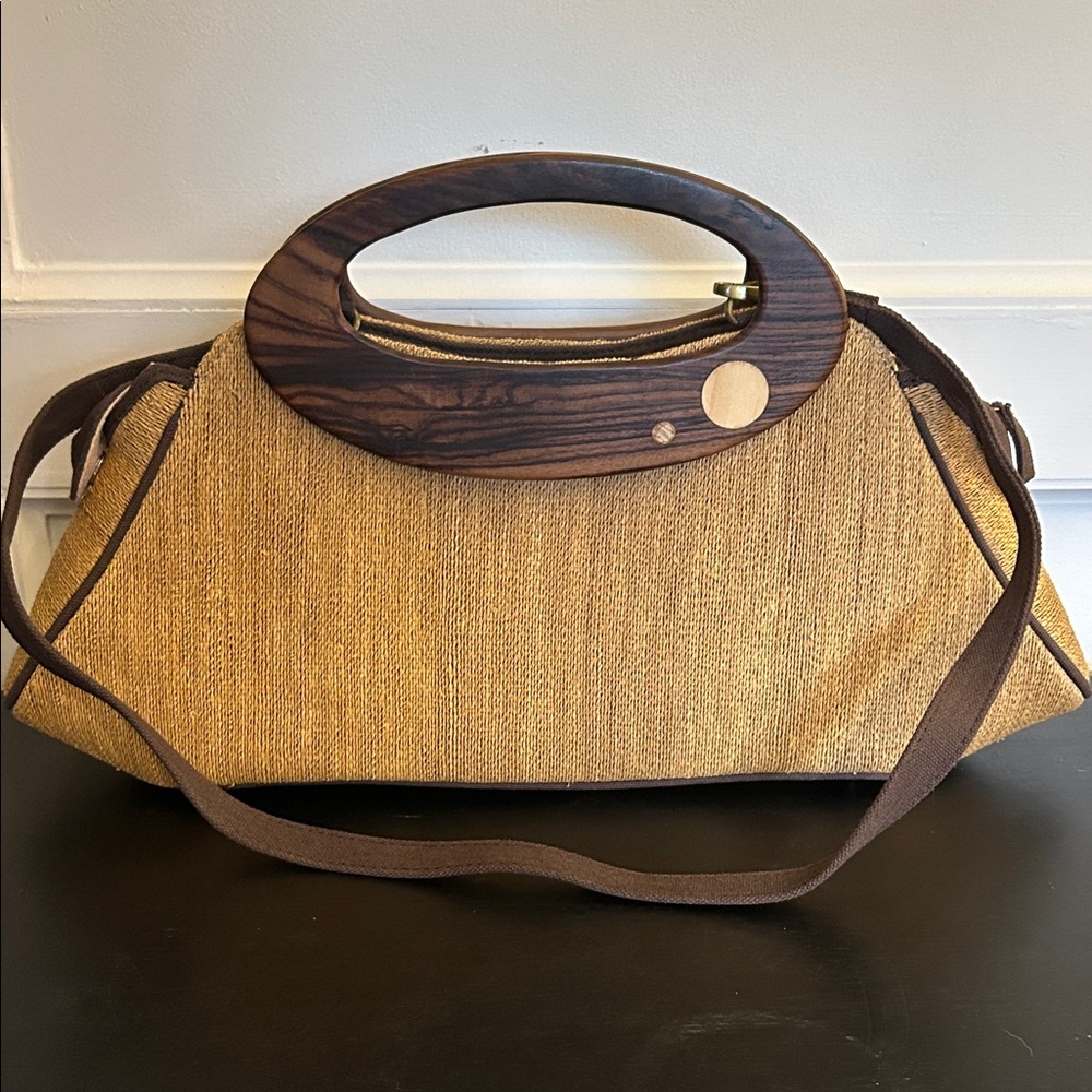 Unique hand-loomed bag with wooden handles